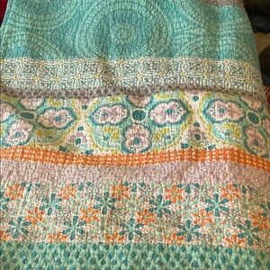 Cynthia Rowley Teal and Orange Floral Quilt